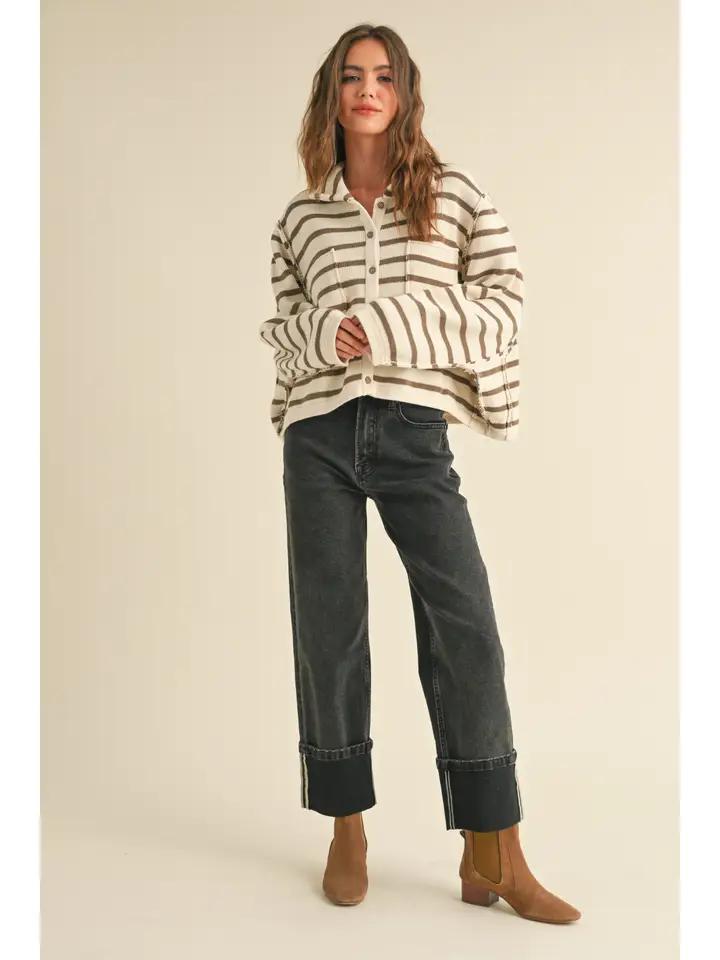 Cuffed Bottom Black Denim Pants