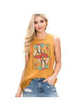 COWGIRL YEEHAW GRAPHIC TANK TOP - MINERAL MUSTARD
