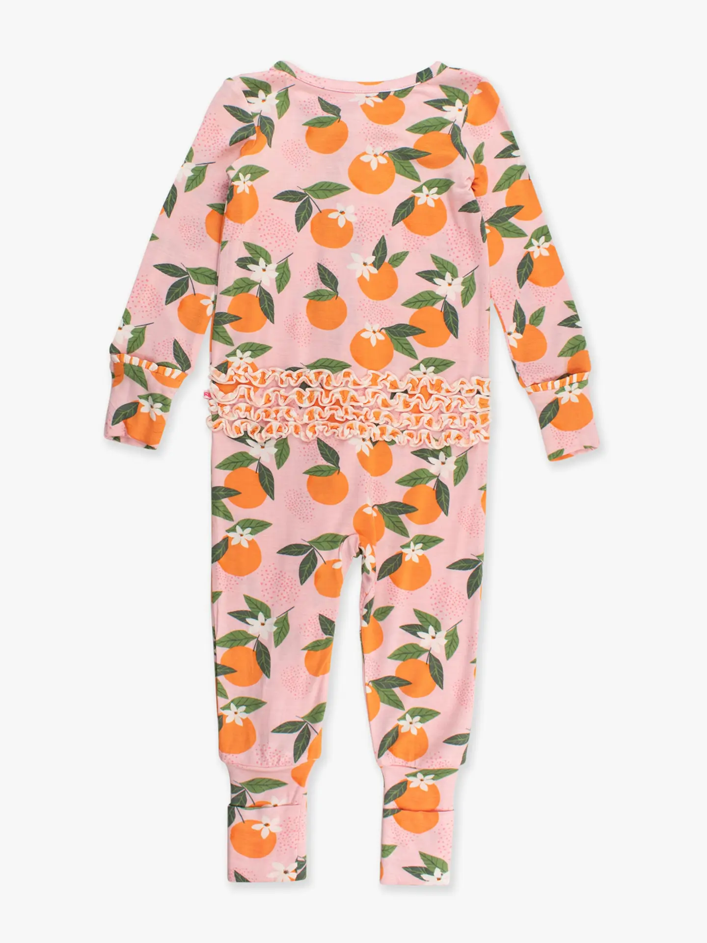 Baby Girls Orange You the Sweetest Bamboo Viscose Convertible Ruffle One Piece Pajama
