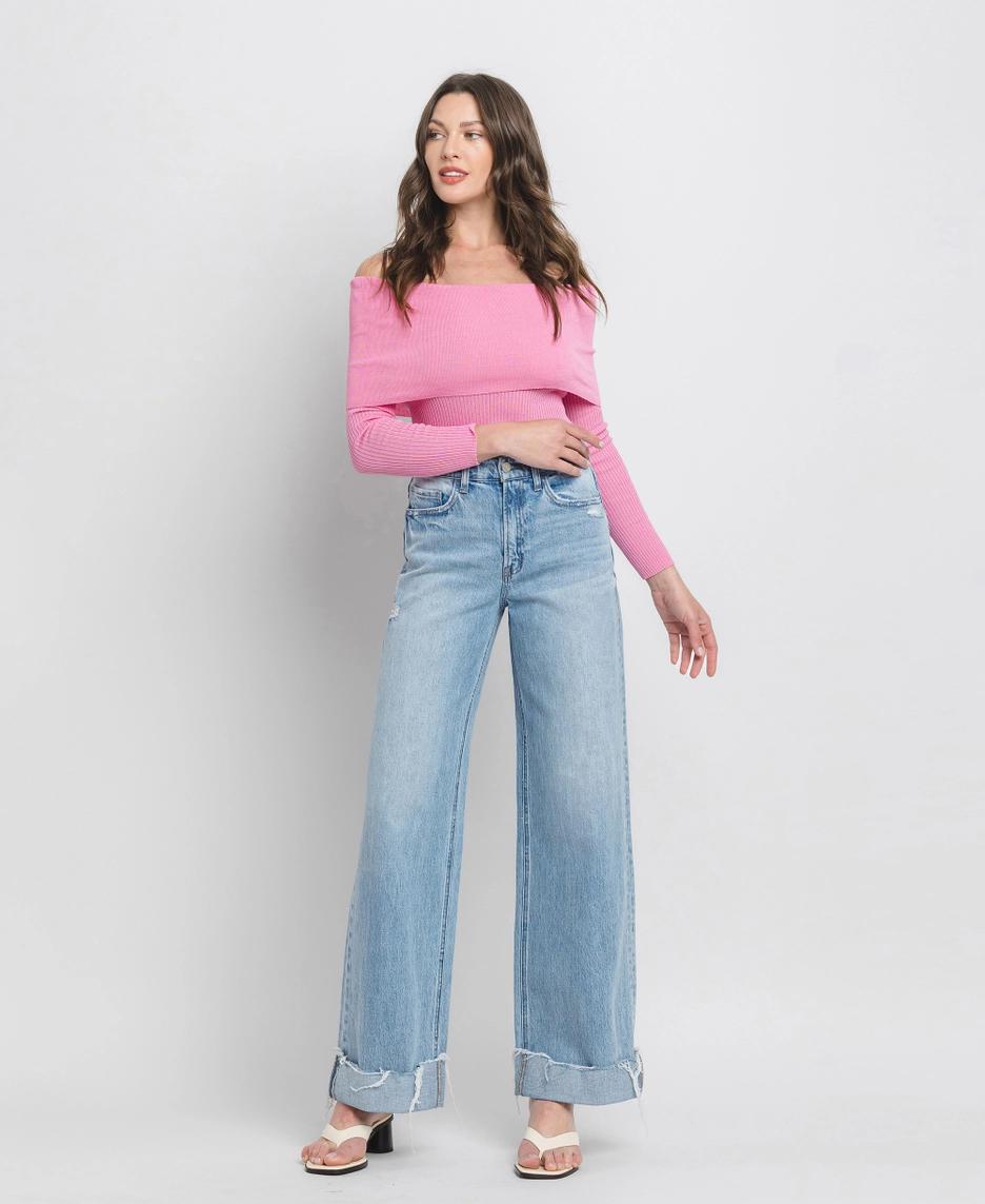 Super High Rise Cuffed Baggy Wide Leg Jeans | Jubilant
