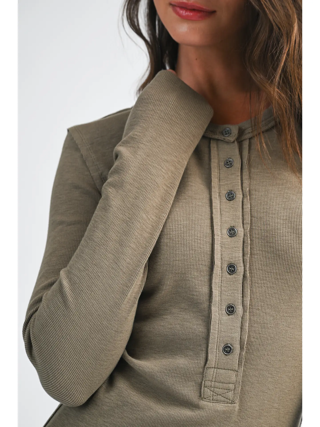 Henley Long Sleeve Top - MOCHA