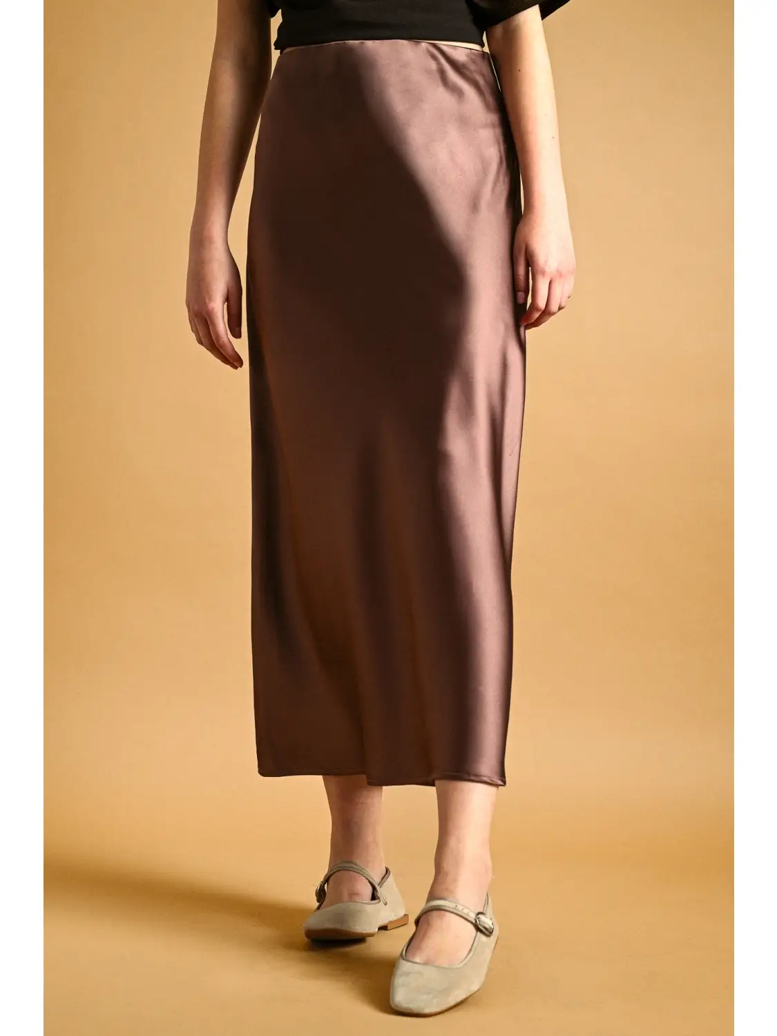 Satin Maxi Skirt - Brown