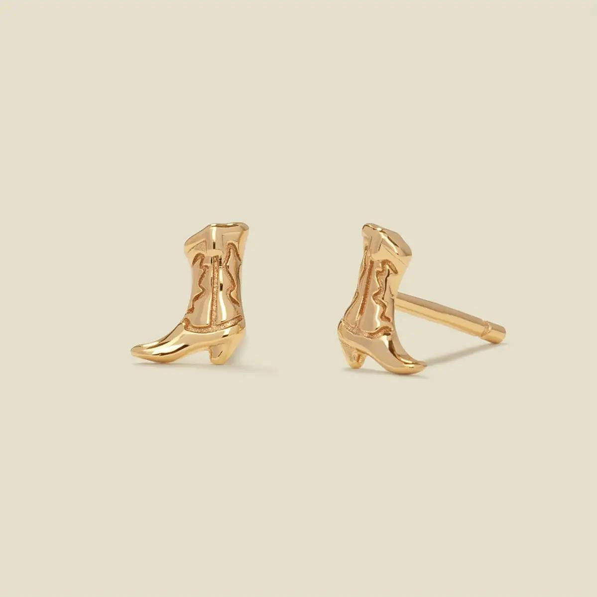 Made By Mary  Cowgirl Boots Stud Earrings - Gold