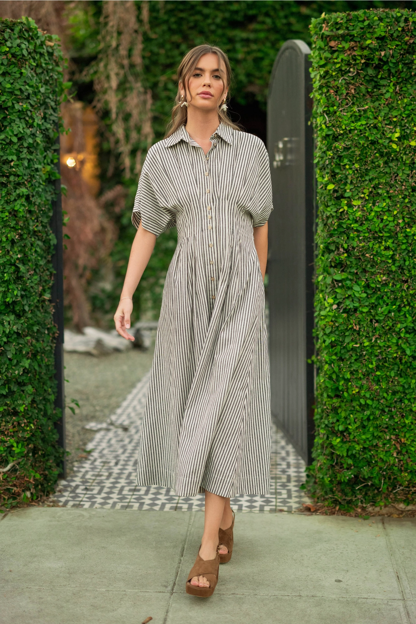 Striped Buttondown Shirt Dress - Black Stripe