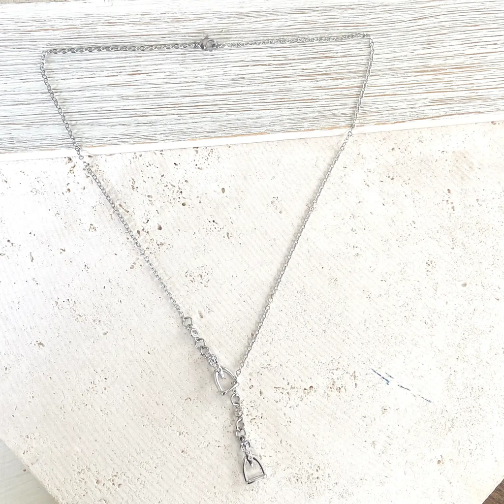 Equestrian Jewelry  Y Style Horse Bit Stirrup Necklace  - SILVER