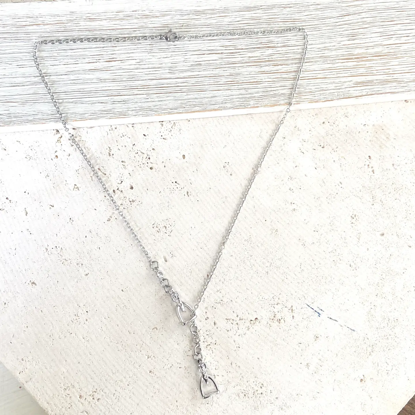 Equestrian Jewelry  Y Style Horse Bit Stirrup Necklace  - SILVER