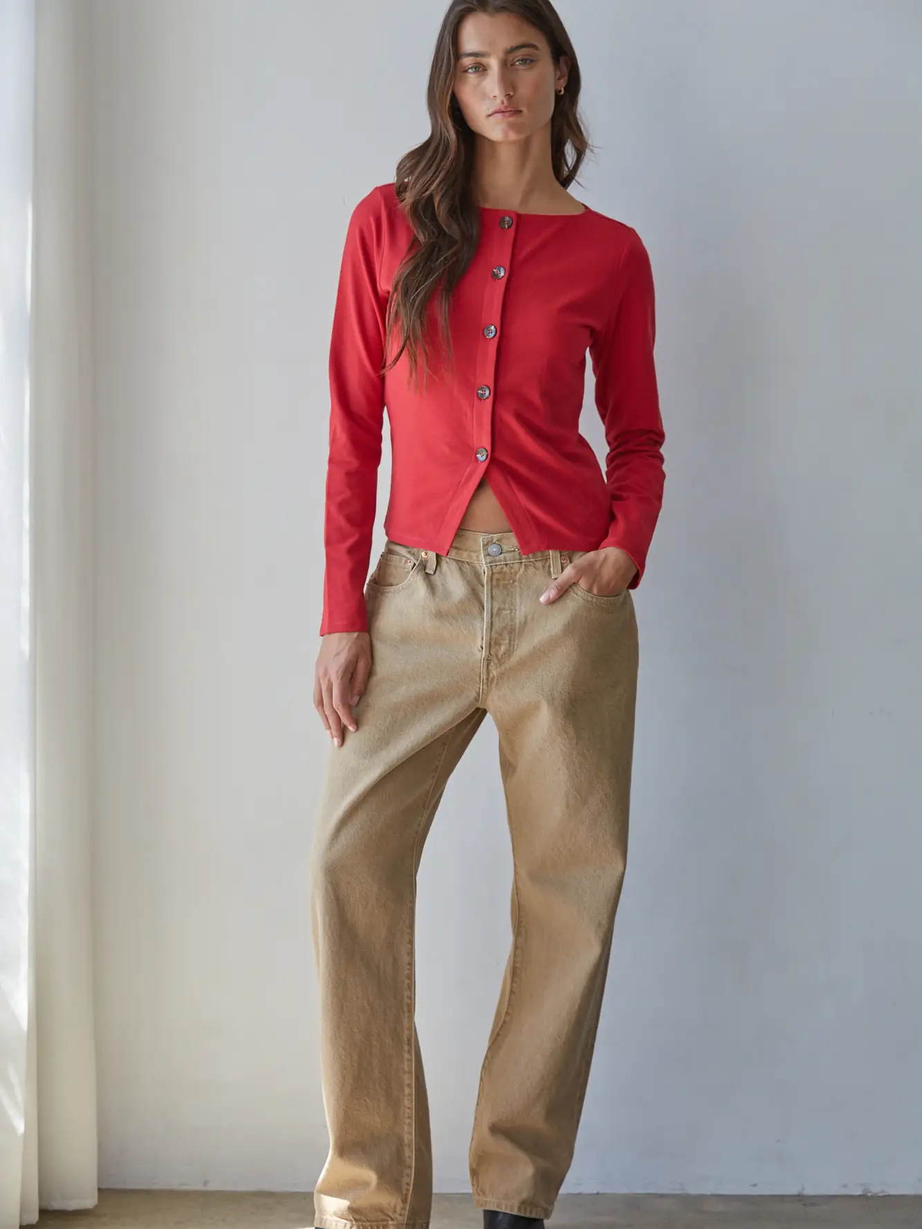 Knit Cotton Spandex Button Down Long Sleeve