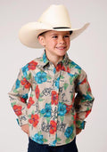 BOYS L/S SHIRT PERFORMANCE Y/D ALLOVER PRINT - SNAP 01056 TRAIL RIDE TROPICAL 03-030-0064-0366 MU