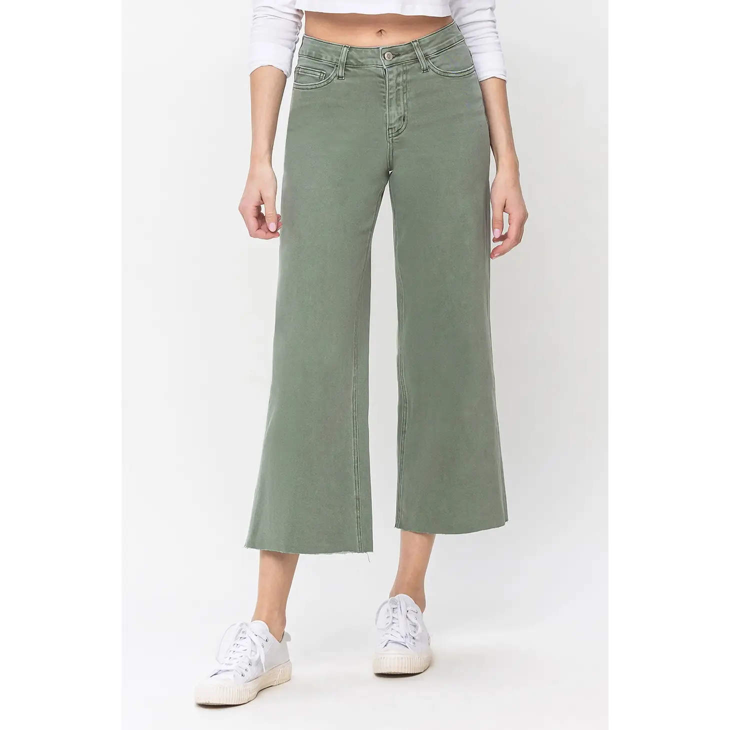HIGH RISE CROP WIDE LEG | ARMY GREEN