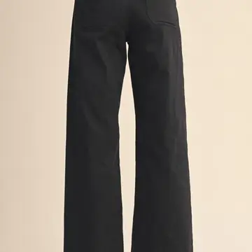 High Waist Wide Leg Pants with Whip Stitch Trim - BLACK