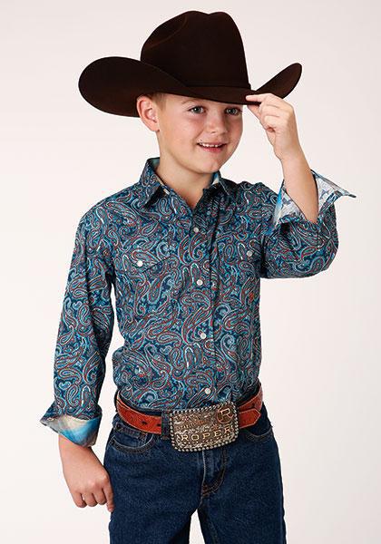 BOYS L/S SHIRT   AMARILLO SNAP ALLOVER PRINT  1222 BLUE CANYON PAISLEY