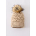 ALMOND CROSS CABLE KNIT POM POM BEANIE
