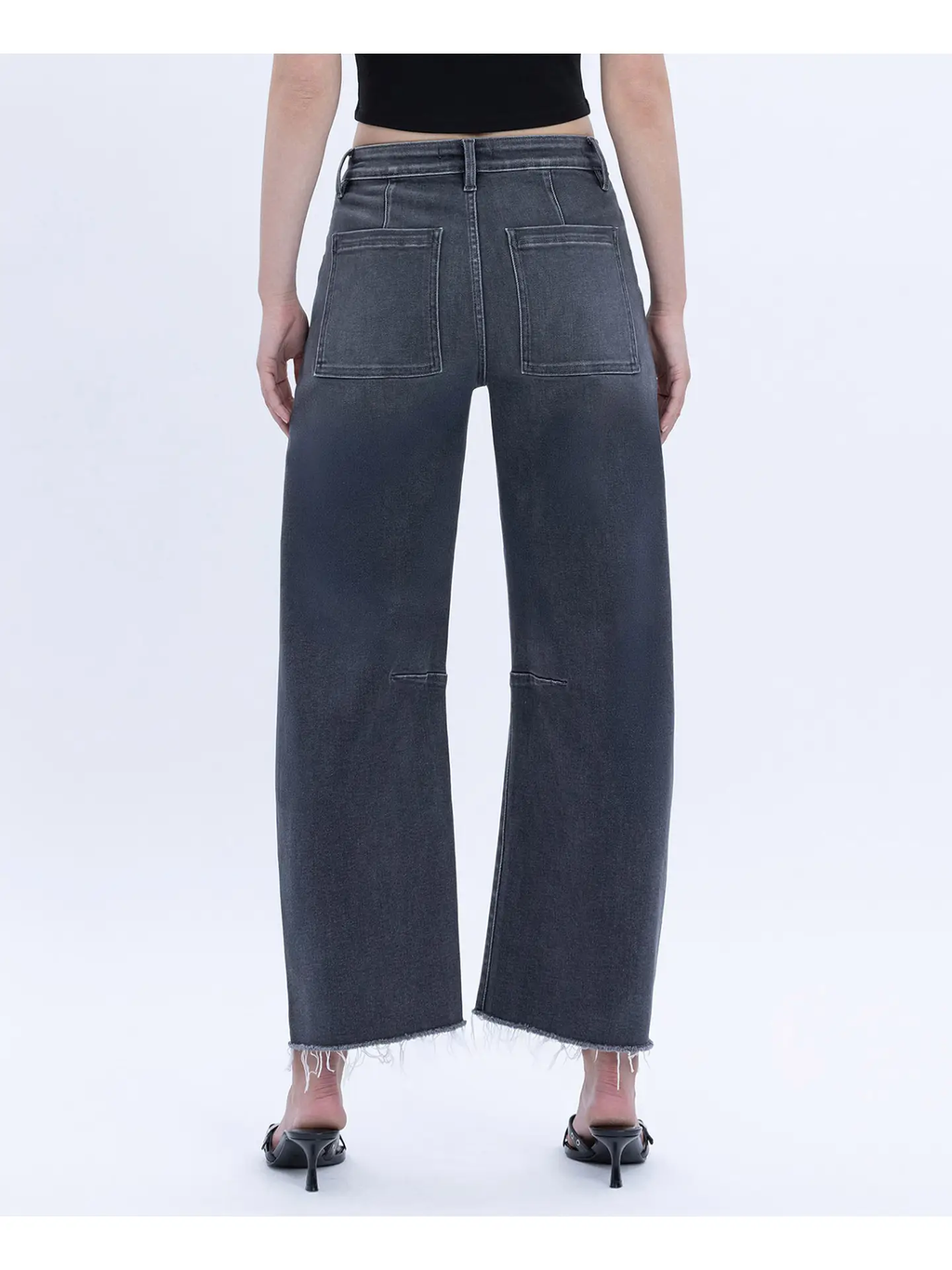 High Rise Raw Hem Crop Utility Barrel Jeans - Beachwood