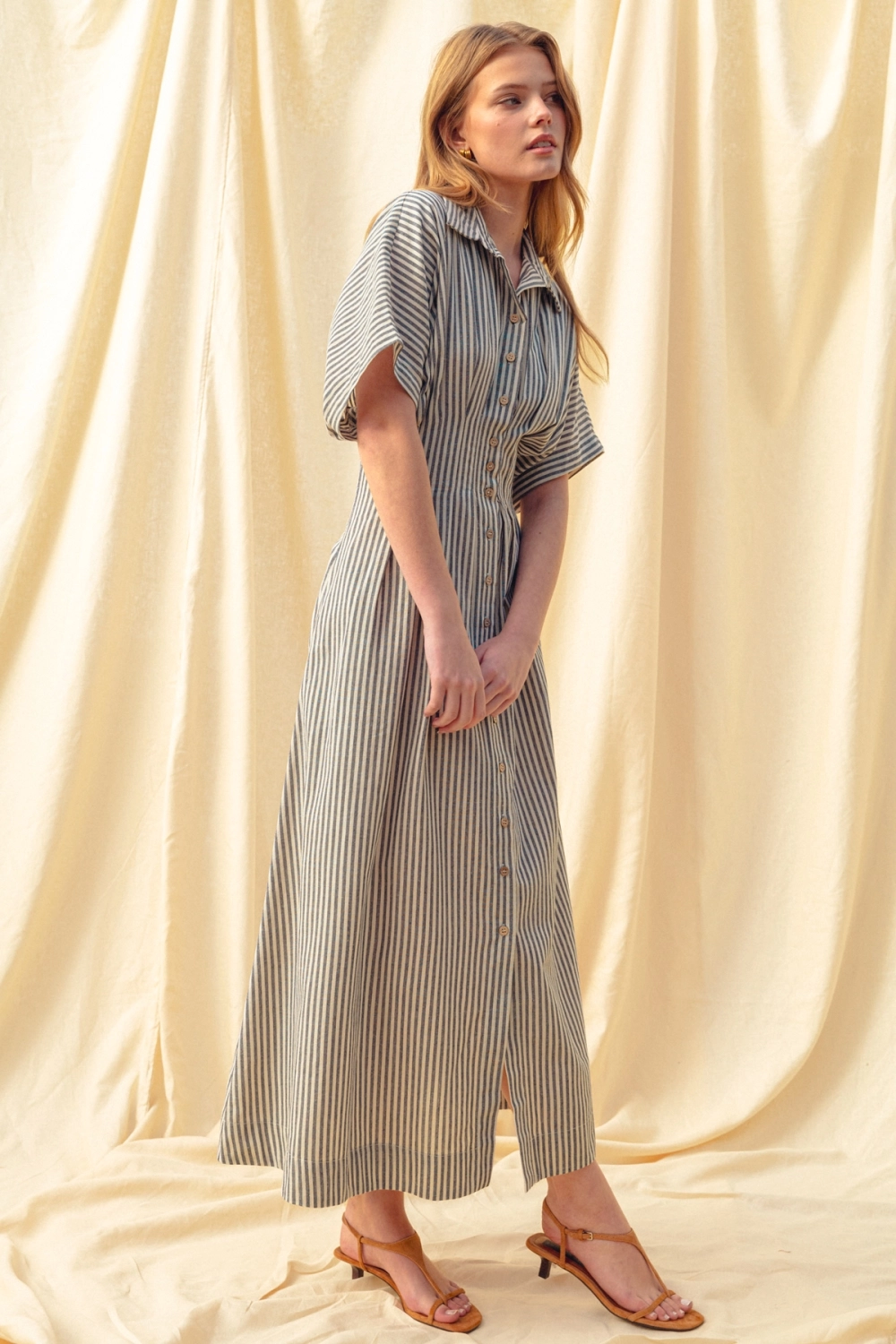 Striped Buttondown Shirt Dress - Navy Stripe