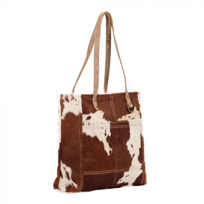 Myra CARAMEL FRONT POCKET HAIRON TOTE BAG - S-1428