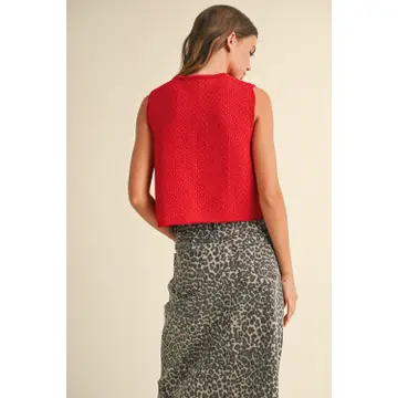 Knitted Tied in Front Cardigan - Red