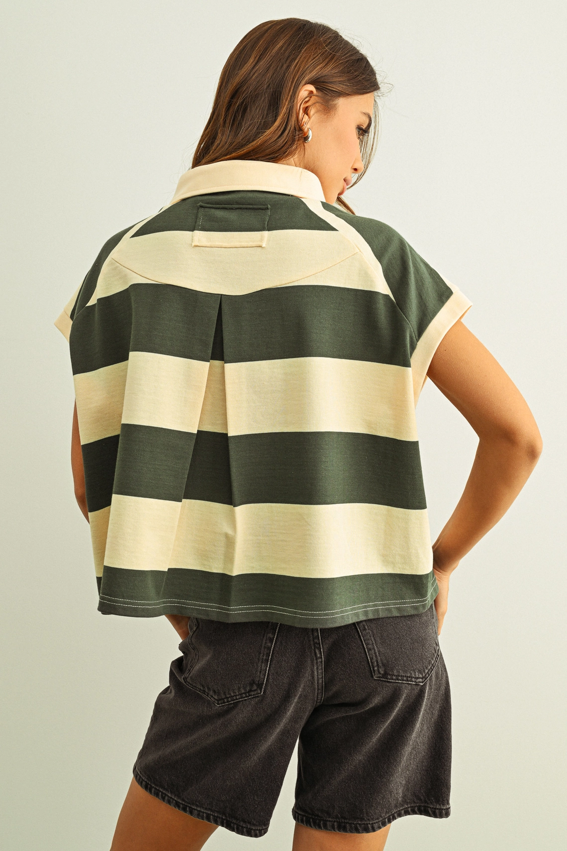 Wide Striped Sslv Polo Shirts - Green