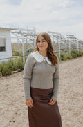 Long Sleeve Cable Knit with Crochet Collar