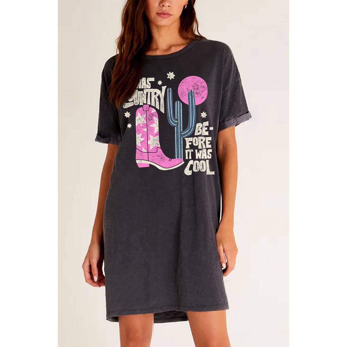 I WAS COUNTRY BEFORE COUNTRY WAS COOL GRAPHIC DRESS - MINERAL WASH BLACK