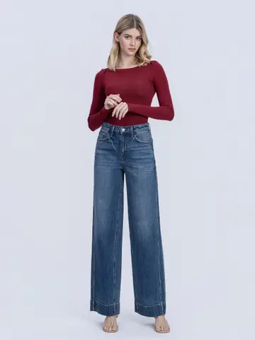 Super High Rise Trouser Hem Baggy Wide Leg Jeans