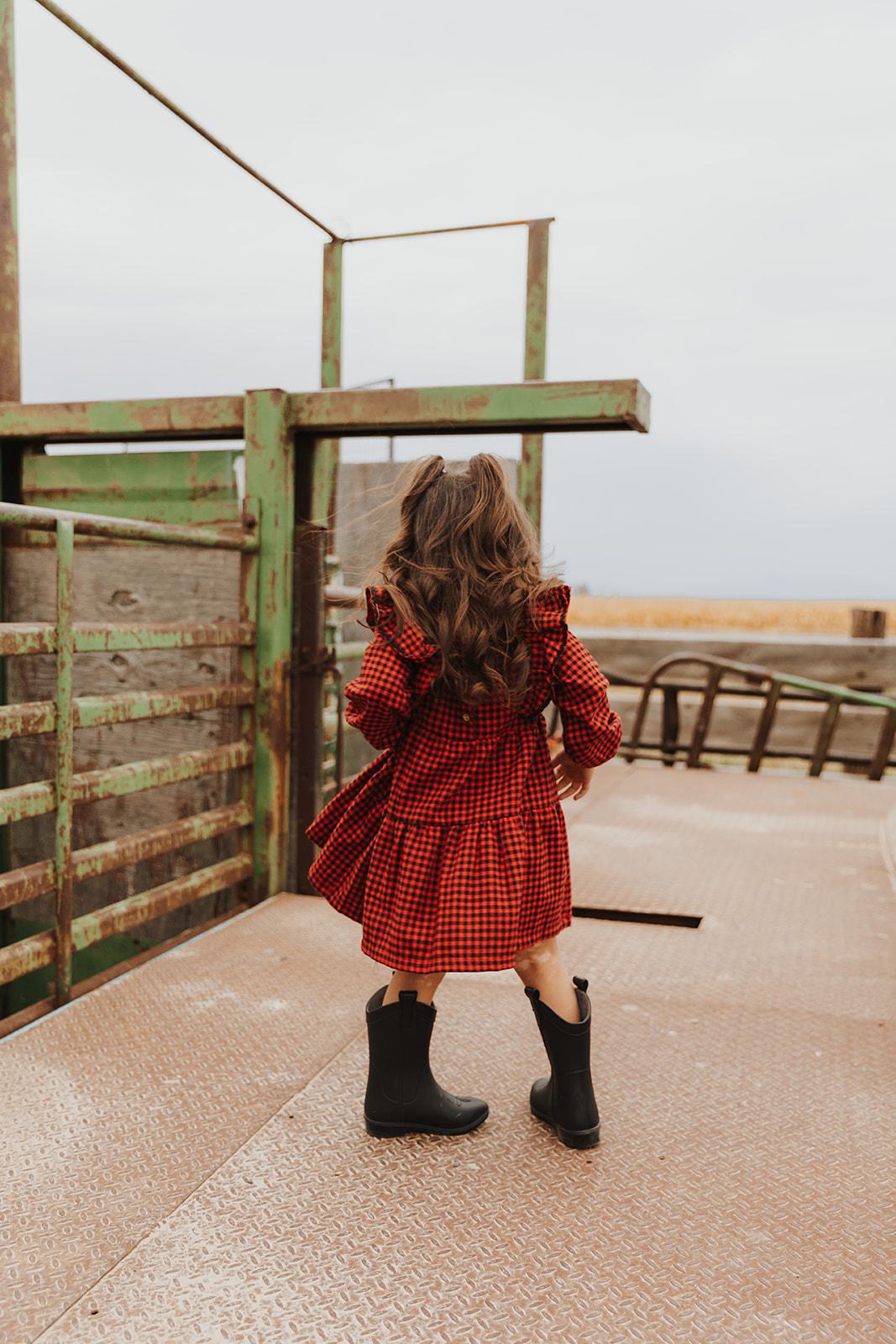 RED CHECK RUFFLE DRESS