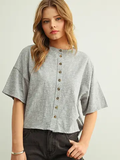 Button Down Round Neck Half Sleeve Top