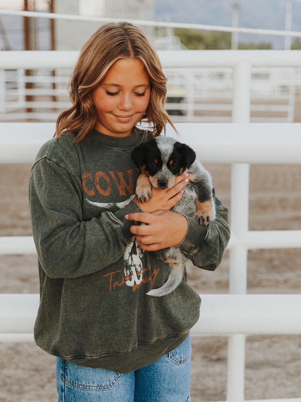 COWBOY TAKE ME AWAY LONG SLEEVE SWEATSHIRT - MINERAL OLIVE