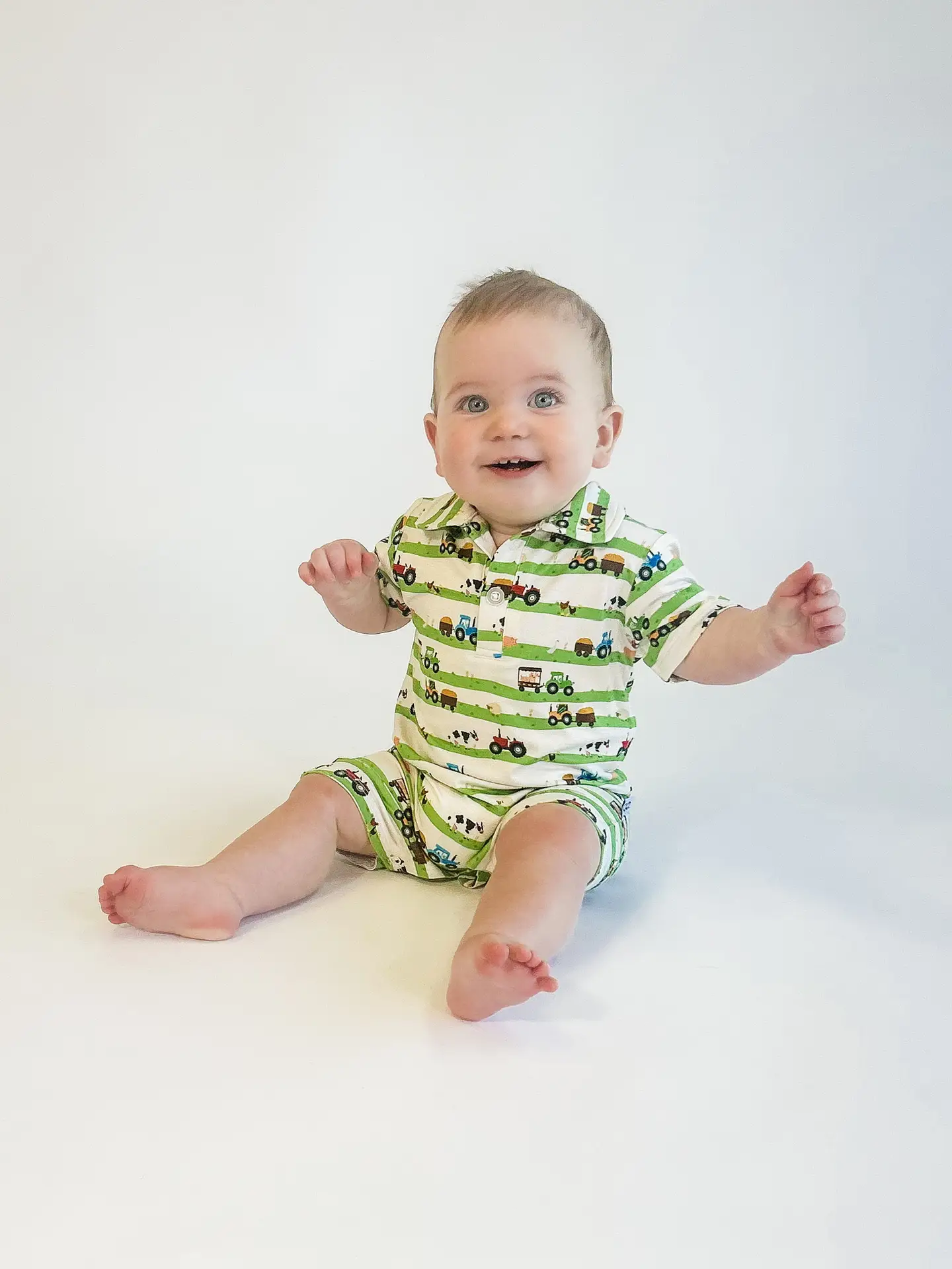 Farm Stripes - Ss Polo Romper