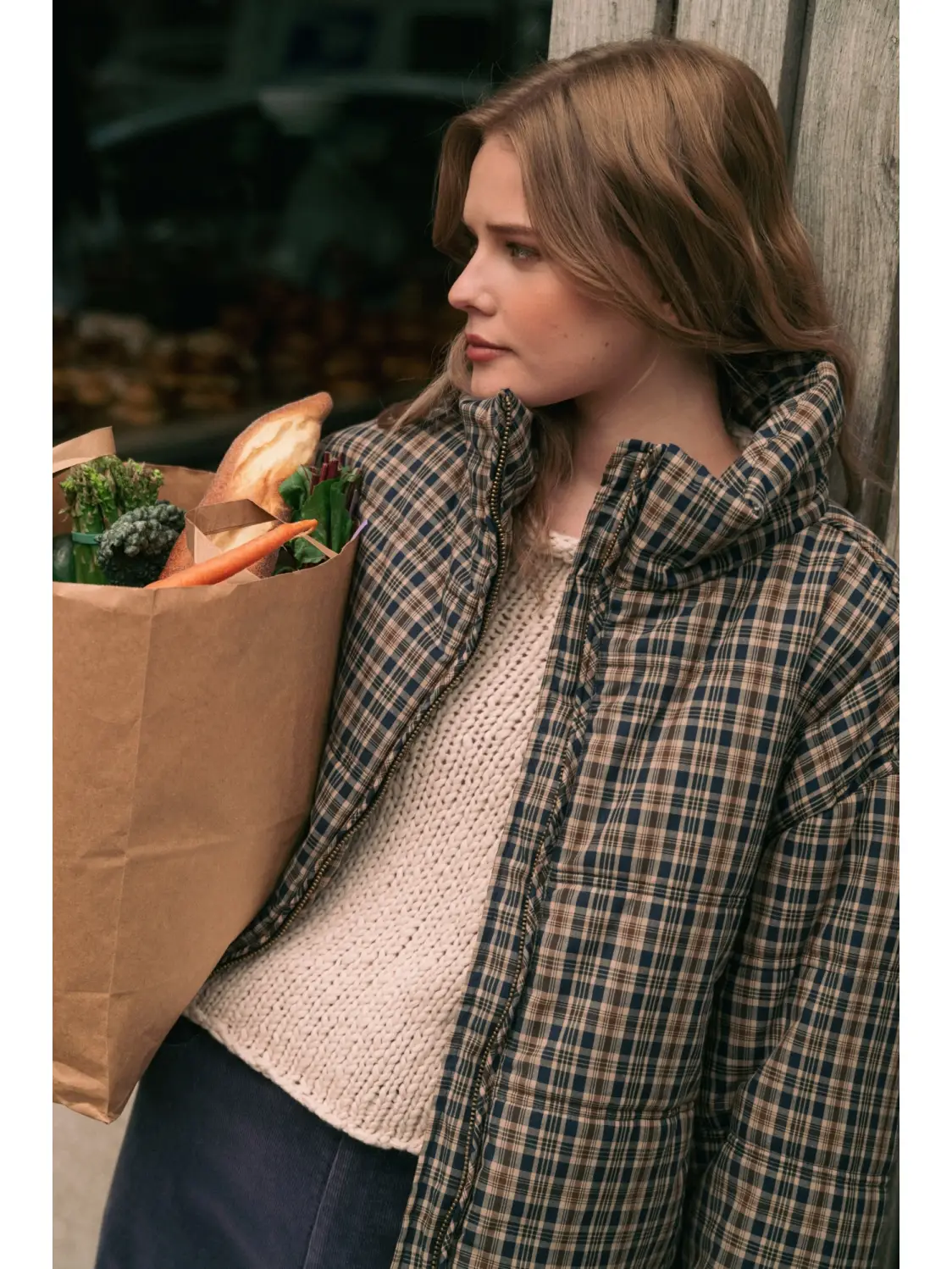 Plaid High-Neck Cropped Puffer Jacket
