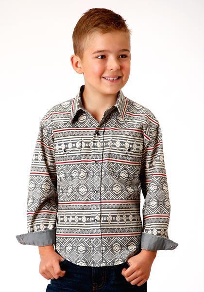 BOYS L/S SHIRT   HORIZONTAL PRINT DESIGN  01052 TRIBAL TEXTURE PRINT