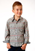 BOYS L/S SHIRT   HORIZONTAL PRINT DESIGN  01052 TRIBAL TEXTURE PRINT