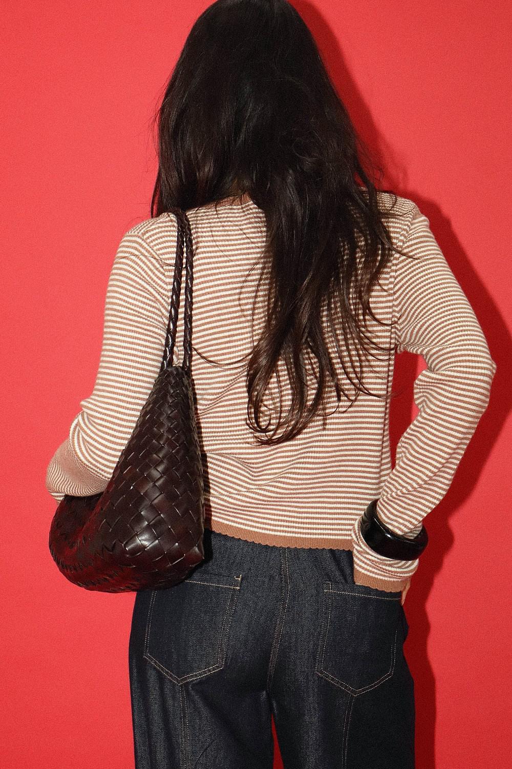 STRIPED RUFFLE TRIM BUTTON TOP