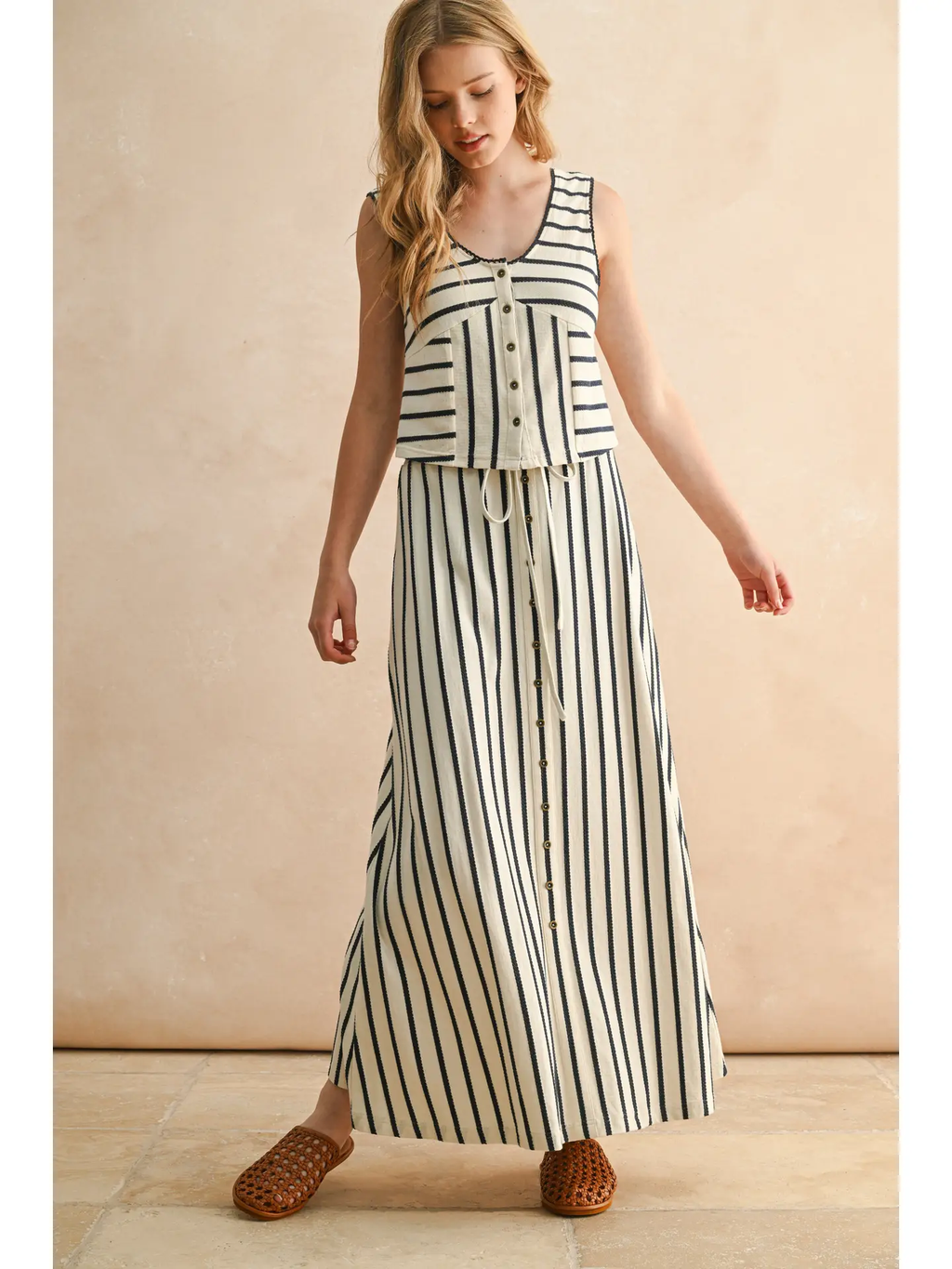 Button Front Striped Top