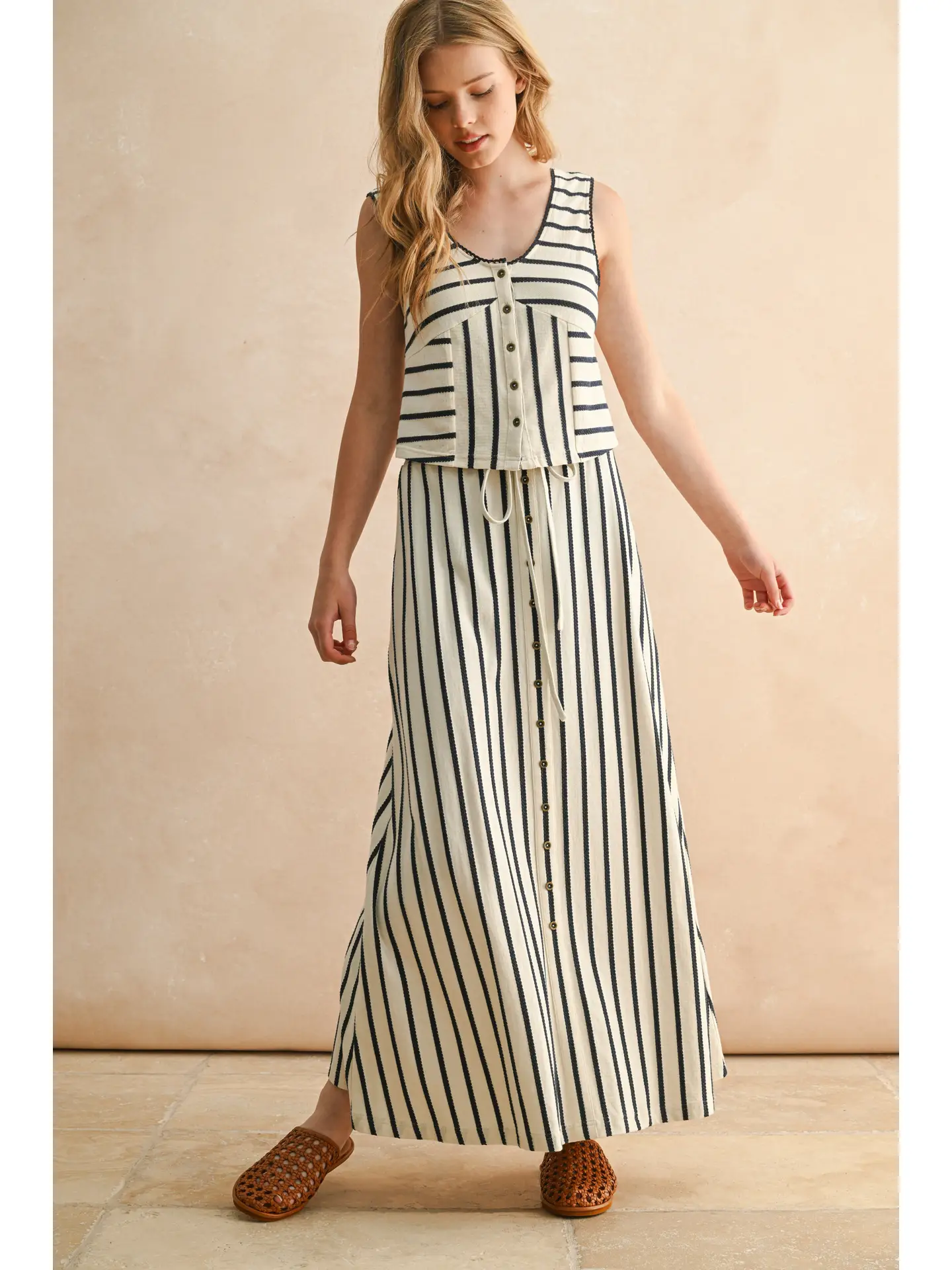 Button Front Striped Top