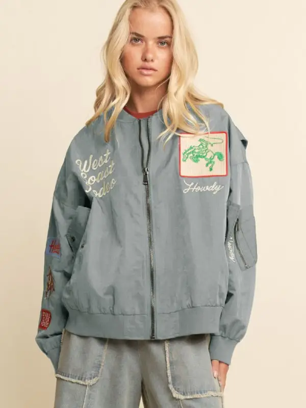 WEST Coast Rodeo Embroidered Bomber Jacket - MINT SAGE