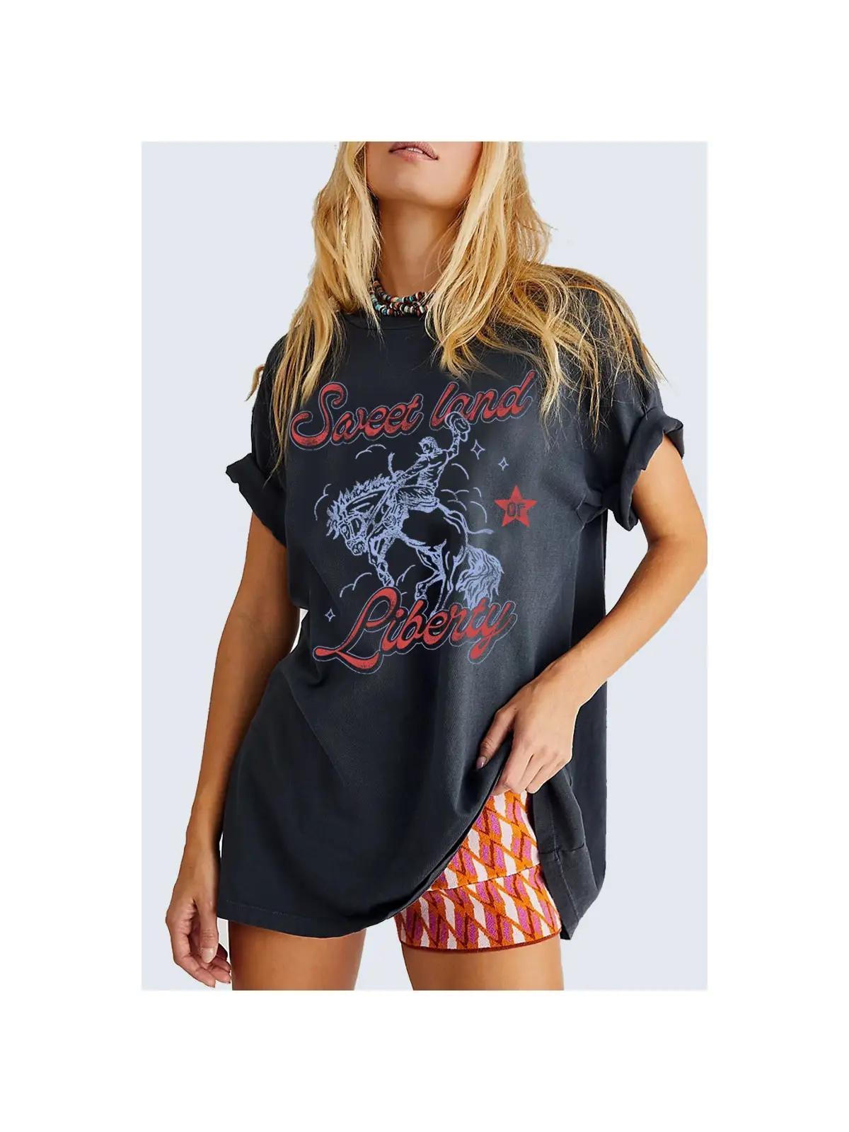 Sweet Land Liberty Oversized Graphic Tee - Mineral black