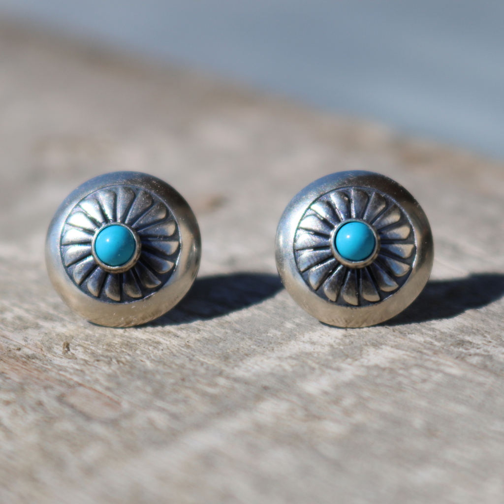 CONCHO ROUND TURQUOISE STUD EARRINGS STYLE - 001