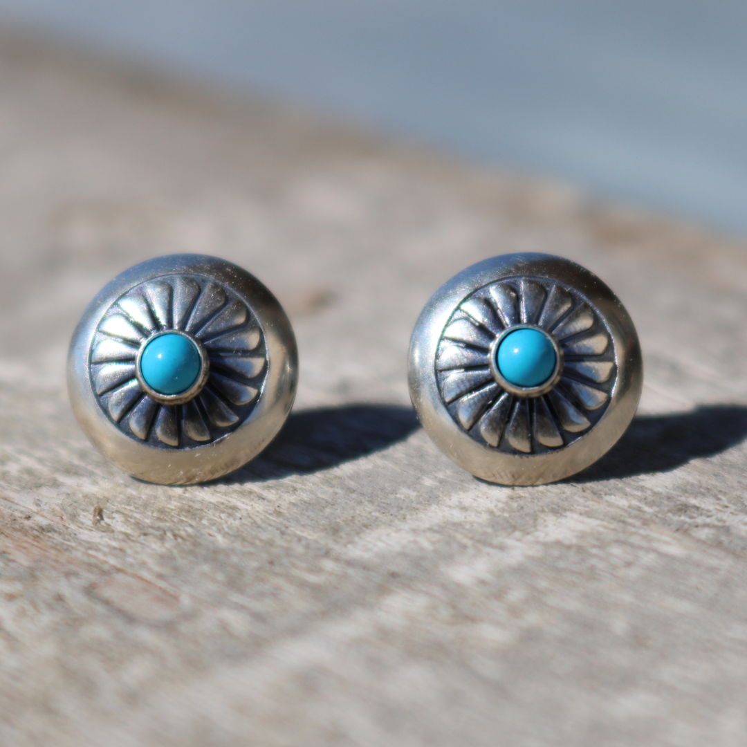 CONCHO ROUND TURQUOISE STUD EARRINGS STYLE - 001