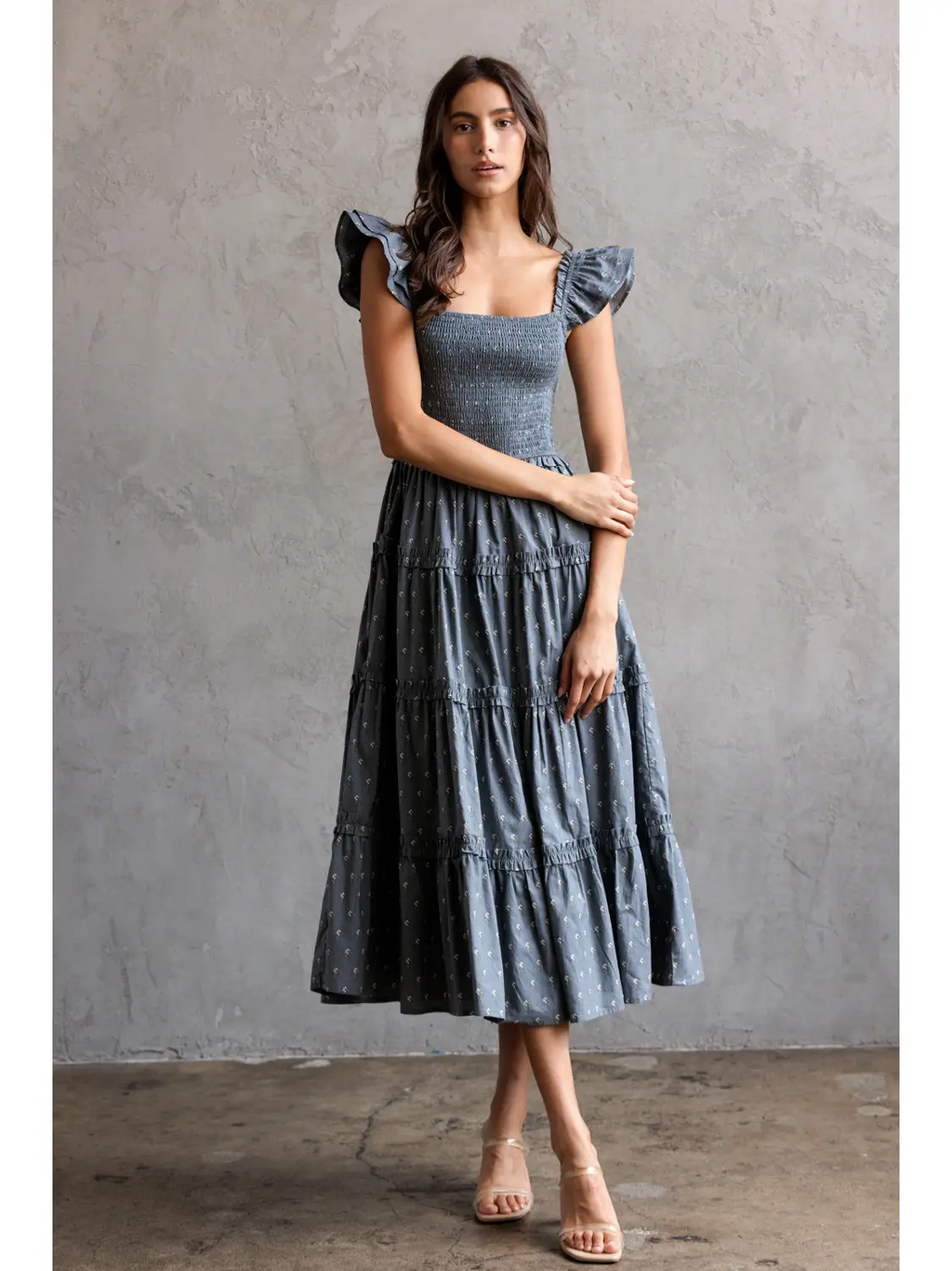 Smocked Bodice Tiered Midi Dress