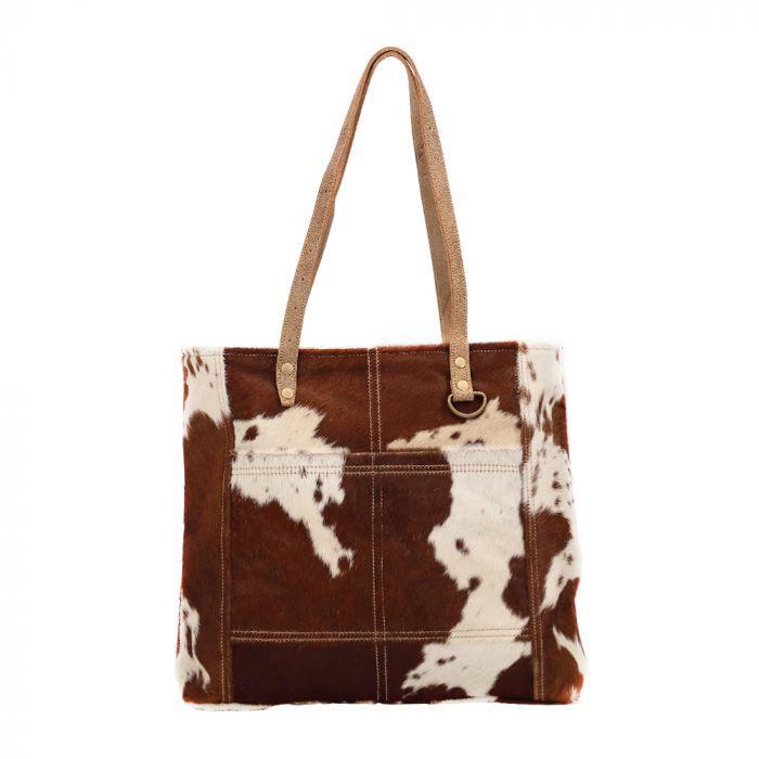 Myra CARAMEL FRONT POCKET HAIRON TOTE BAG - S-1428