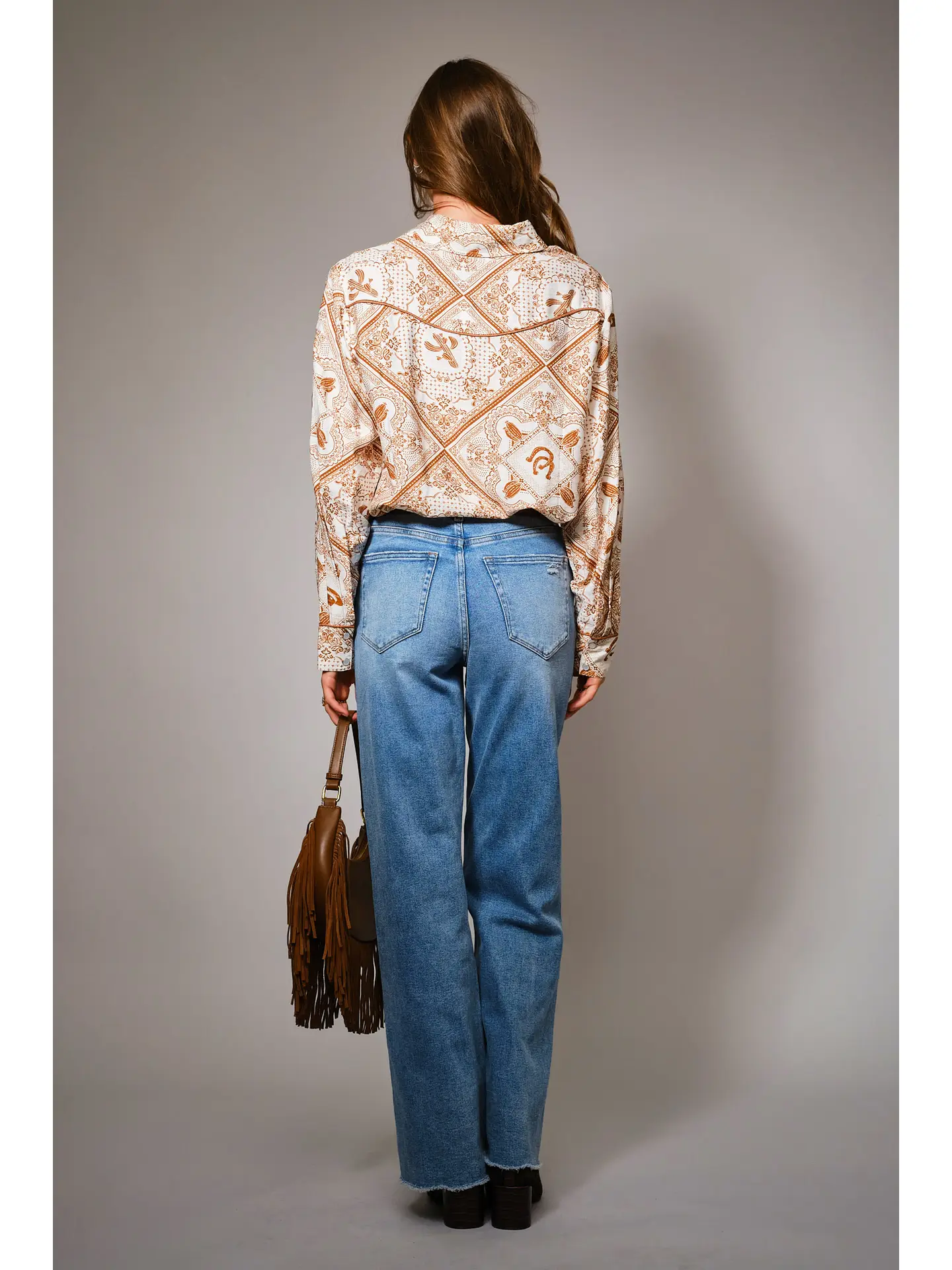 Western Printed Long Sleeve Button-Up Shirt