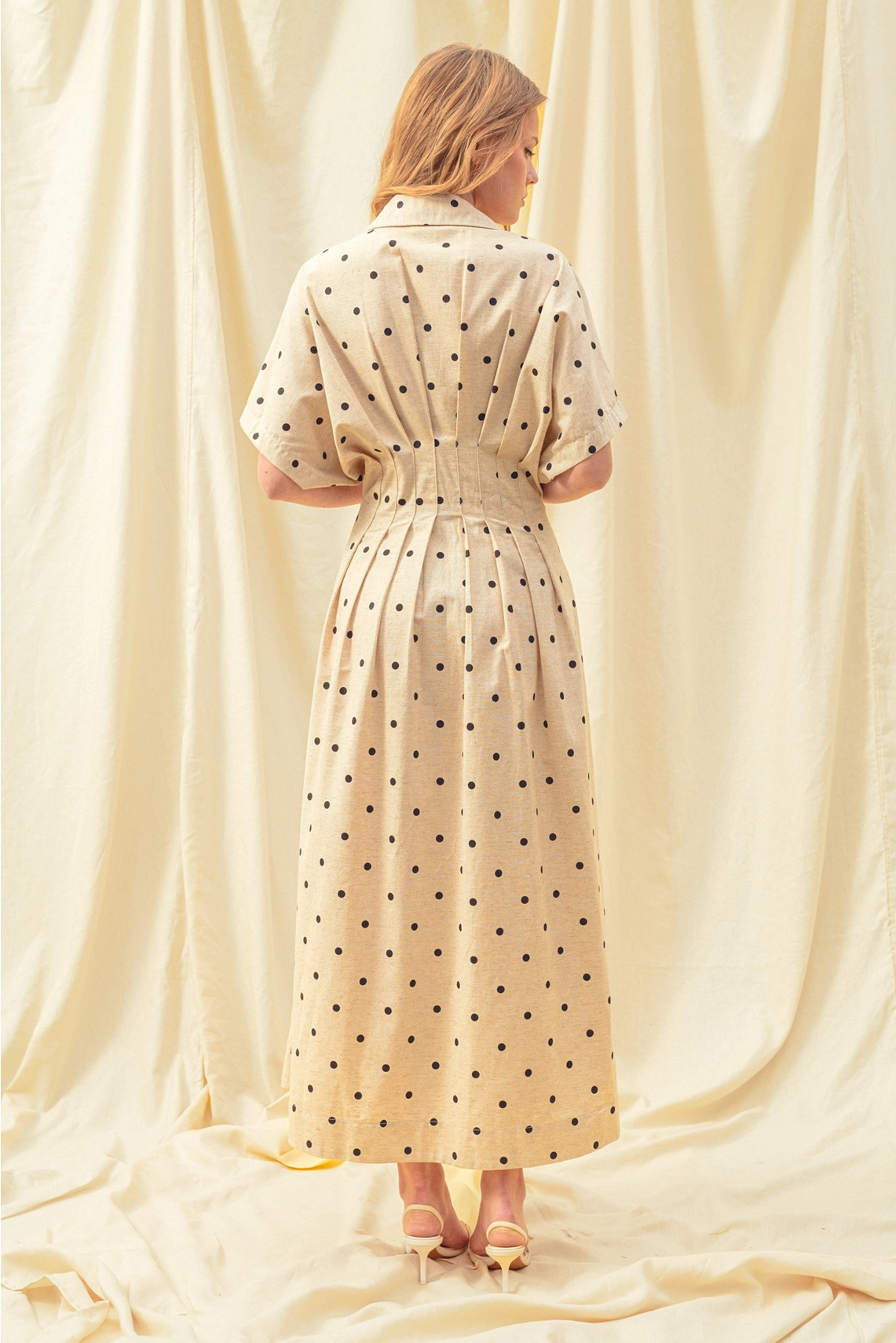 Polkadot Print Short Sleeve Button Front Dress