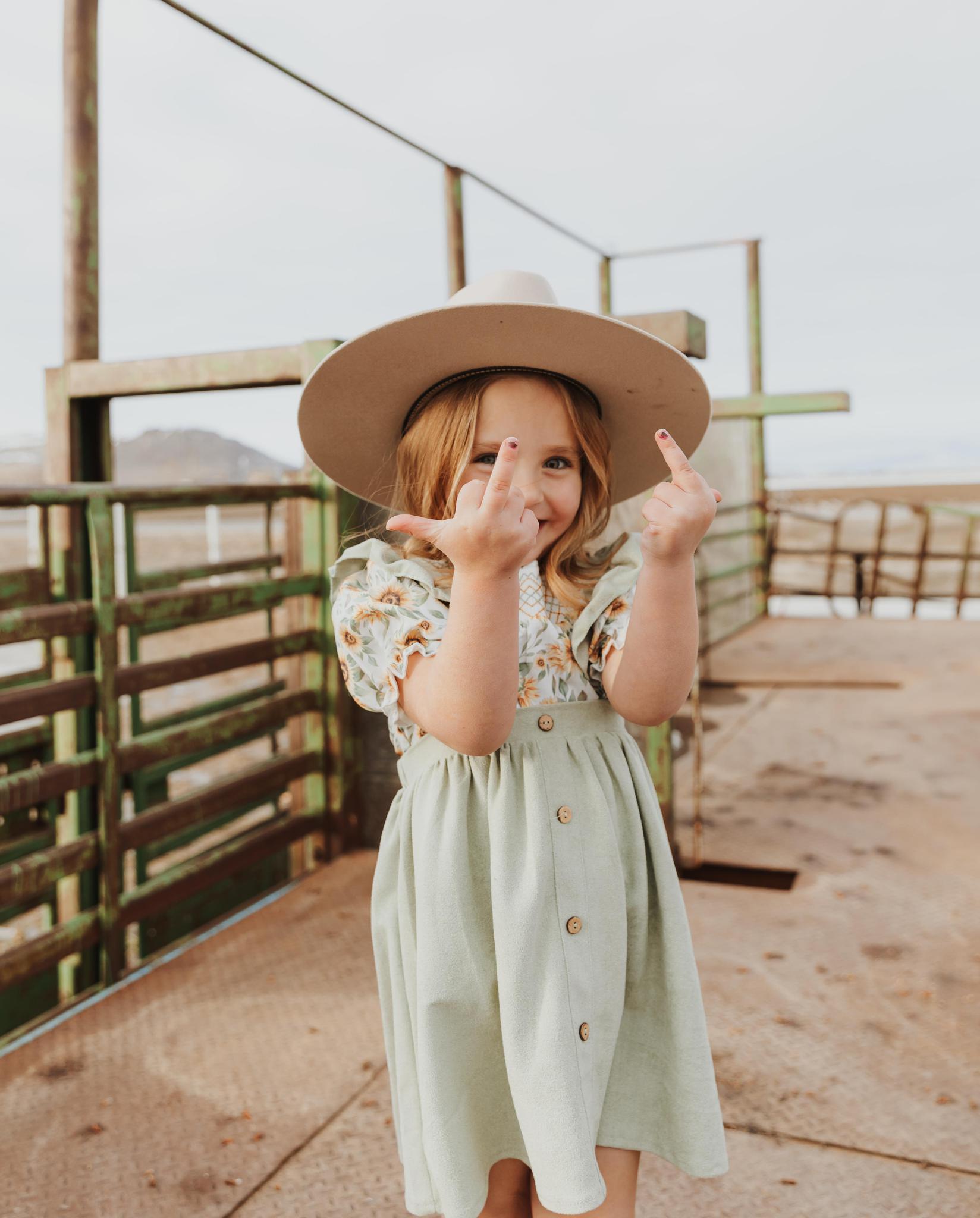 GIRLS SAGE RUFFLE SUSPENDER DRESS