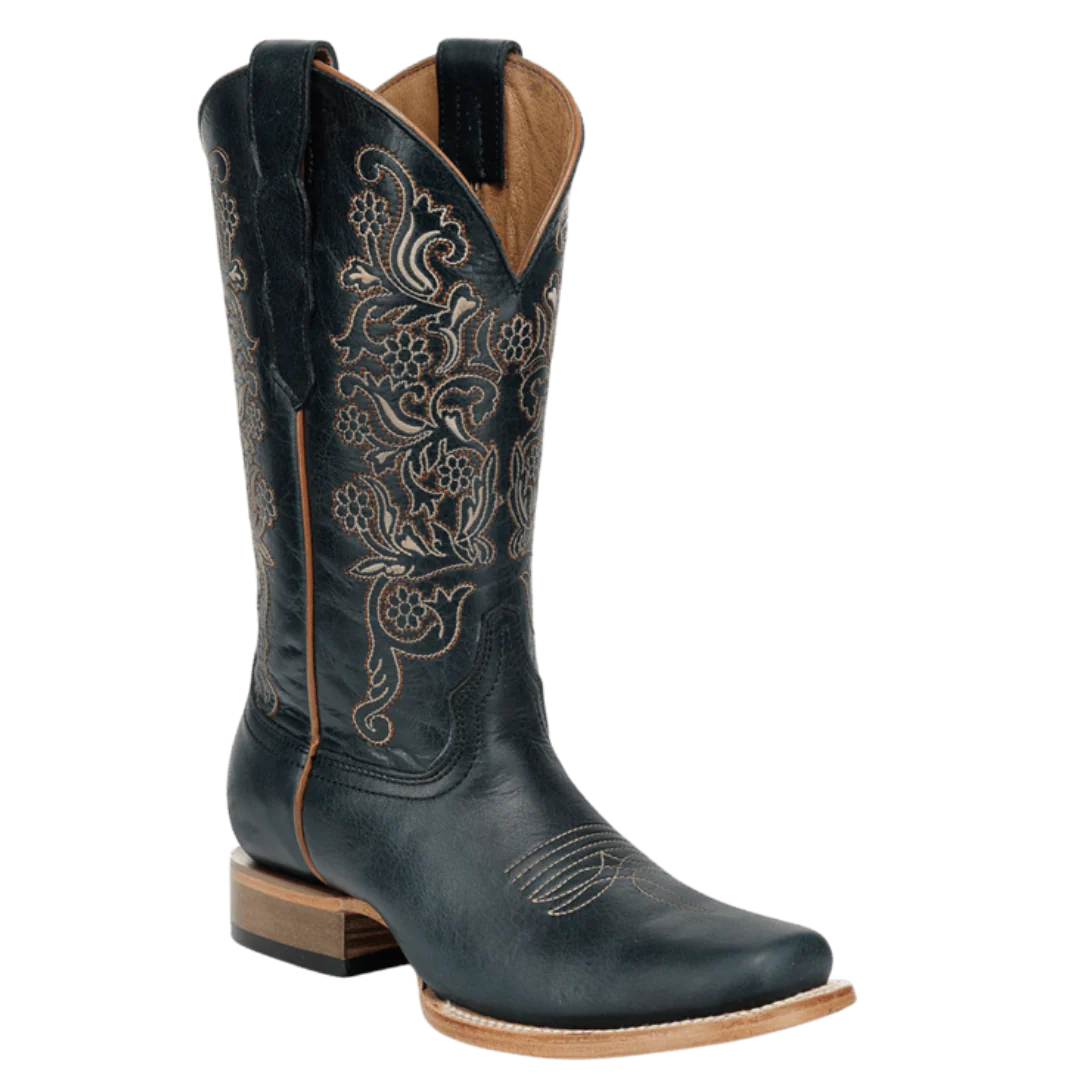 Circle G by Corral Ladies Navy Blue Floral Embroidery Square Toe Western Boot L6350