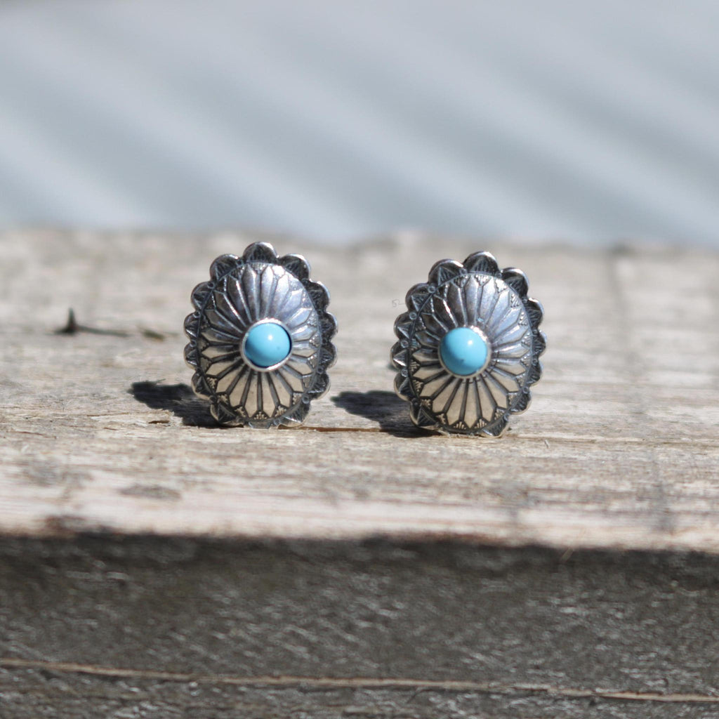 CONCHO OVAL TURQUOISE STUD EARRINGS STYLE - 008
