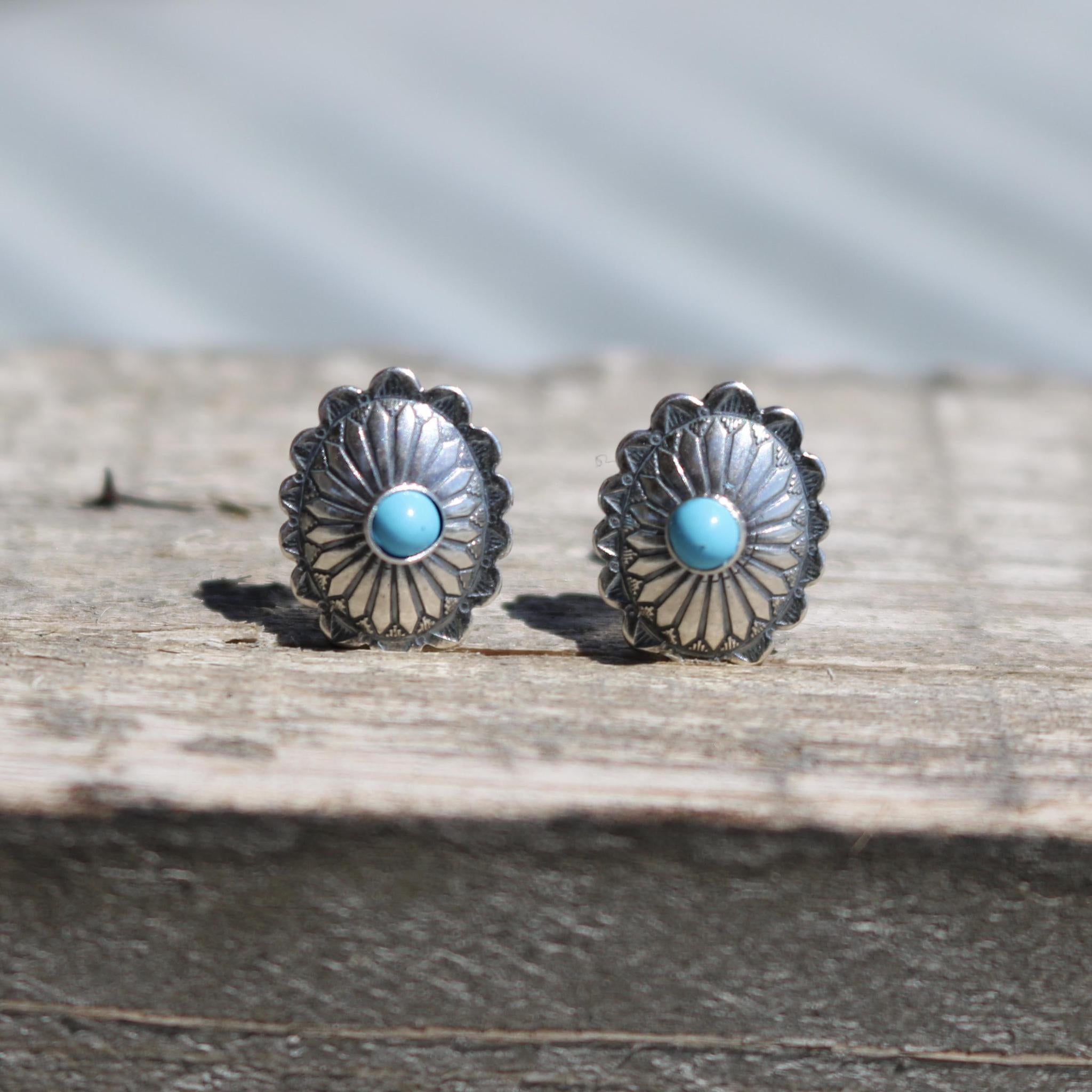 CONCHO OVAL TURQUOISE STUD EARRINGS STYLE - 008