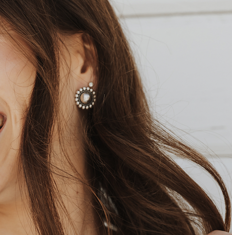 CONCHO BEADED ROPE ROUND STUD EARRINGS