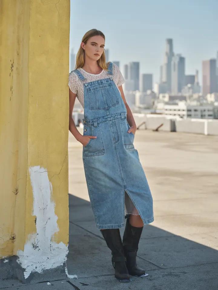 Denim Overall Midi Skirts