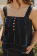 Stitch Detailed Sleeveless Top - Navy