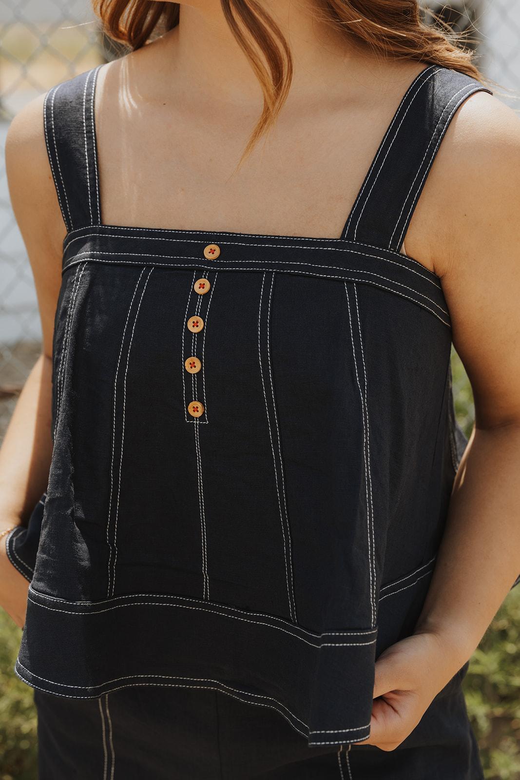 Stitch Detailed Sleeveless Top - Navy